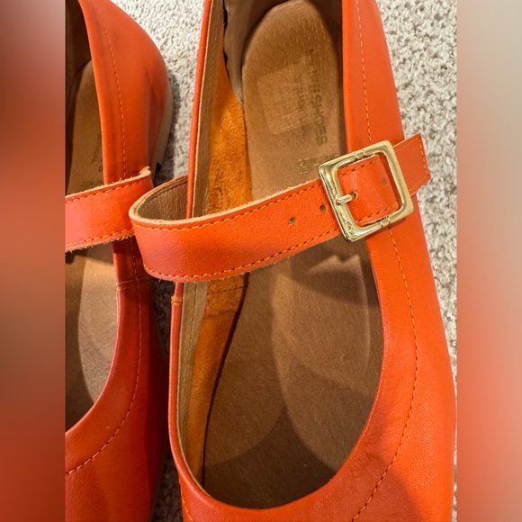 Filipe Portuguese Genuine Soft Leather Orange Mary Jane Square Toe Flats Shoes - Picture 14 of 15